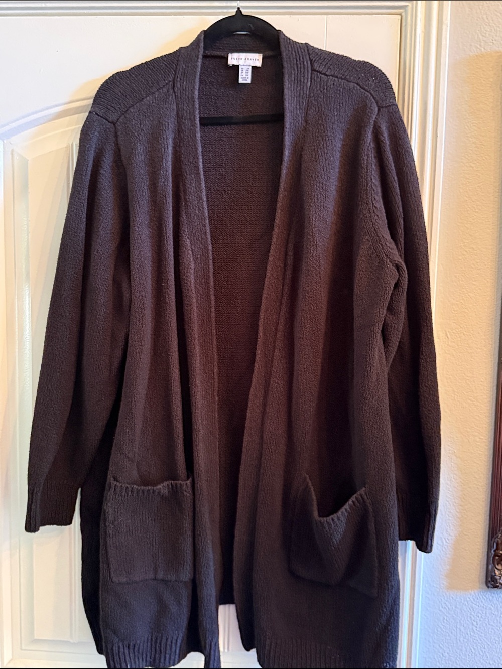 Susan Graver Black Open-Front Pocket Cardigan